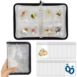 Book-Style Travel Jewelry Organizer with Clear Zipper Pouches, Portable Storage for Necklaces, Bracelets & Rings - 1 of 4