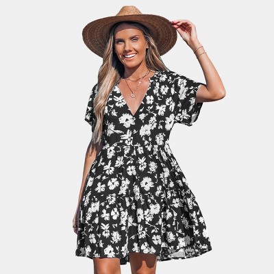 Women's Floral Print V-Neck Flowy Beach Dress - Cupshe