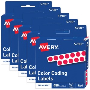 Avery Dot Stickers 1/4 Inch, 450 Red Stickers Per Pack, 5 Packs, 2,250 Total Round Labels (05790) - 1 of 4