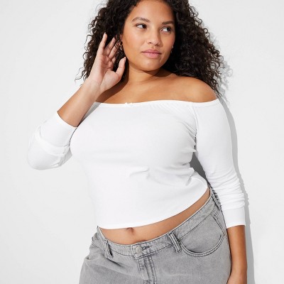 Women's Long Sleeve Off the Shoulder Lace Trim Top - Wild Fable™