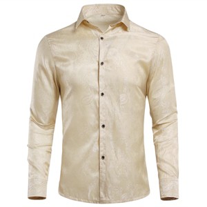 Cloudstyle Mens Floral Rose Print Long Sleeve Dress Shirt for Prom Wedding - 1 of 4