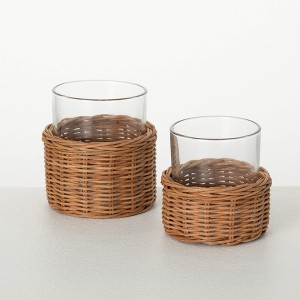 Sullivans 4.75" & 4" Woven Hurricane Candle Holders Set of 2 - 1 of 3