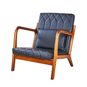 VECELO Mid-Century Modern Accent Chair, Upholstered Lounge Chair with 1 Pillow, Solid Wood Frame, Black - 1 of 4