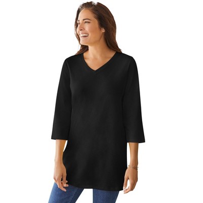 Woman Within Plus Size Perfect Three-Quarter Sleeve V-Neck Tunic