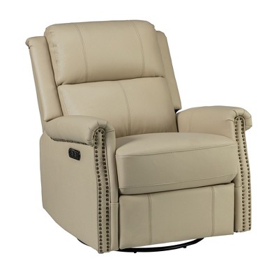 Kaietan Genuine Leather Power Rocking Recliner with Rolled Arms for Living Room and Office| ARTFUL LIVING DESIGN
