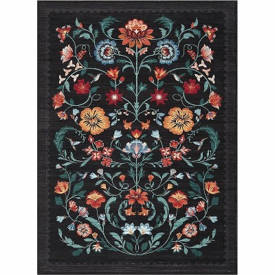 Washable Non-Slip Low Pile Floral Area Rug, Stain-Resistant Soft Indoor Carpet for Living Room, Bedroom, Nursery & Dining Room
