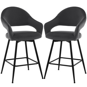 Bekrvio Swivel Counter Height Bar Stools Set of 2/4,26" Kitchen Bar Chairs w/Hollow Back,Faux Leather/Velvet Upholstered for Kitchen Island - 1 of 4
