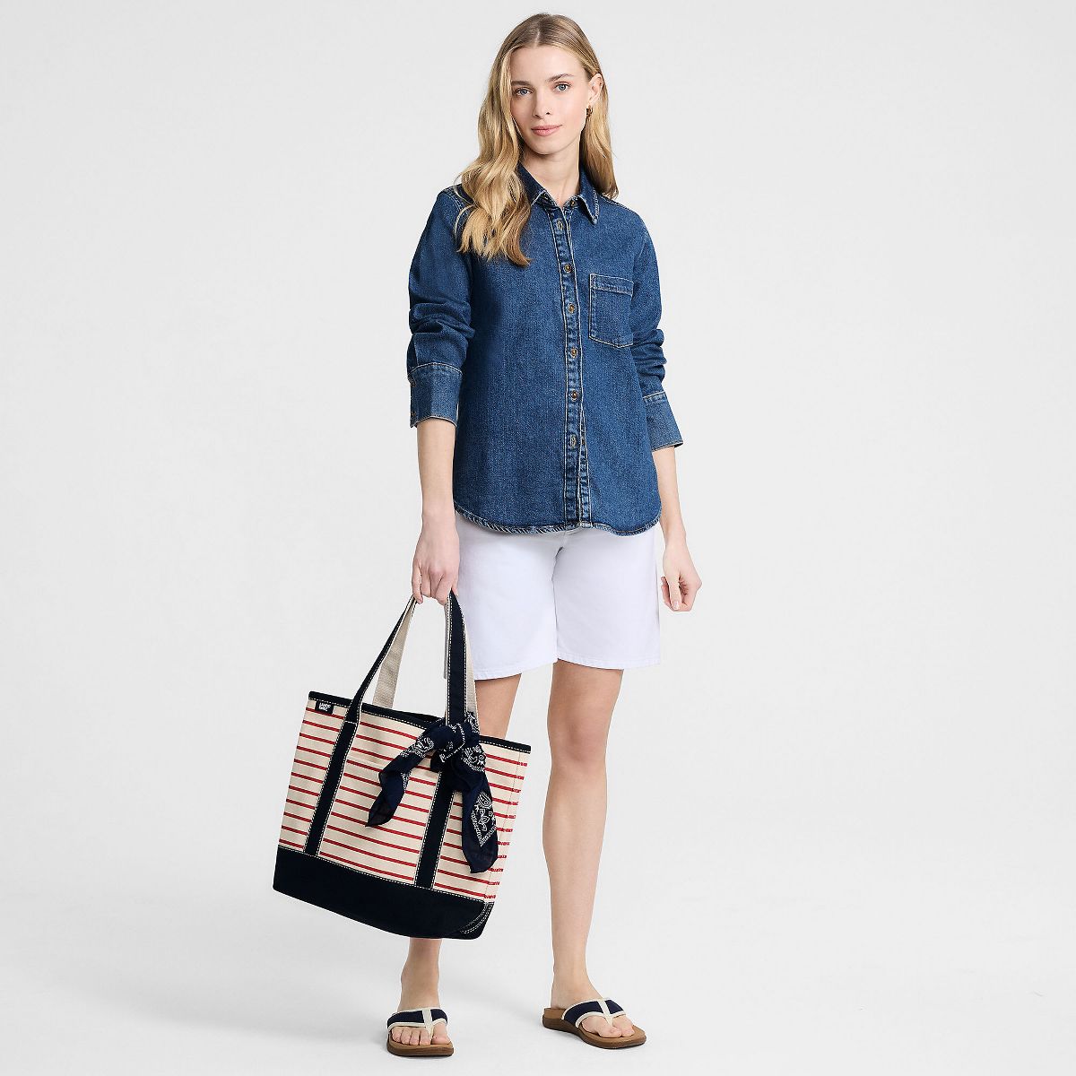 Lands' End Women's Soft Denim Twill Button Front Shirt - thumbnail 6