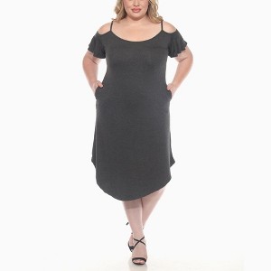 Plus Size Casual Scoop Neck Flutter Sleeve Knee Length Dress -White Mark - 1 of 4