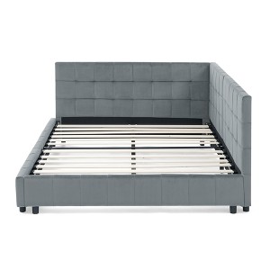 TiramisuBest Full Size Upholstered Tufted Bed Frame, Sofa Bed with Comfortable Backrest & Armrests, Velvet, Black (80.5"*59"*30.5") - 1 of 4