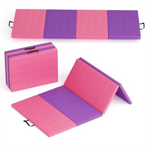 4 Pads Folding Gymnastics Mat&Yoga mat,Portable Home Gym Floor Pad for for Pilates, Aerobics, and Martial Arts Fitness Training，Pinkish purple - 1 of 4