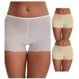 INSPIRE CHIC Women's Seamless Ice Silk Lace Trim Slip Shorts for Under Dresses Lightweight Boyshorts 3 Packs - 1 of 4