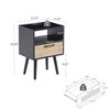 15.75" Rattan End table with Power Outlet & USB Ports , Modern nightstand with drawer and solid wood legs, side table for living room, bedroom,black - 4 of 4