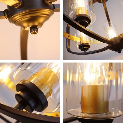 Matte Black and Antique Brass Contemporary Drum Pendant, 24" Wide