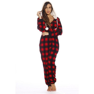 Just Love Womens One Piece Buffalo Plaid Adult Onesie Faux Shearling ...