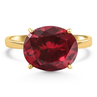 Pompeii3 Ruby Sidways Solitaire Ring 14k Yellow Gold Lab Created