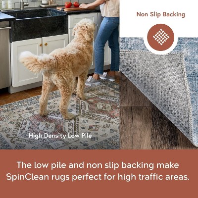 Sustainably-Sourced Blue Abstract 5' x 8' Washable Area Rug