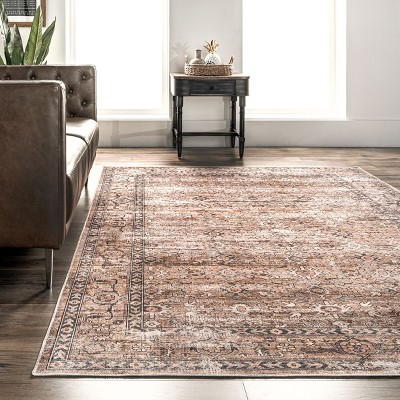 Myrtle Vintage Washable Black and Beige Area Rug