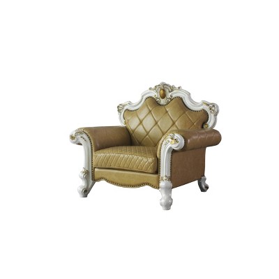 Antique Pearl Butterscotch 60" Handcrafted Faux Leather Accent Chair