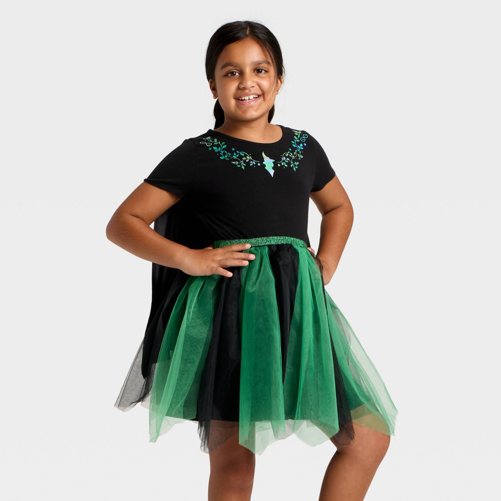 Girls' Wicked Elphaba Thropp Tulle Character Dress with Cape - Black XS