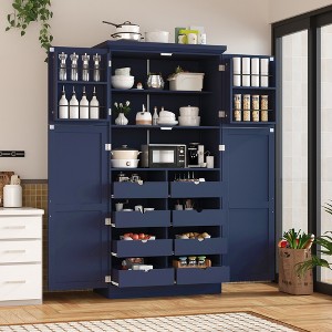 KTMBDW Kitchen Pantry Cabinet, Pantry Storage Cabinet with Adjustable Shelves and 8 Pull-out Trays, Sideboard Buffet Cupboards Storage Shelf - 1 of 4
