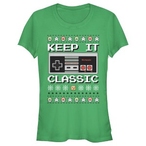 Juniors Womens Nintendo Ugly Christmas NES Classic Controller T-Shirt - 1 of 3