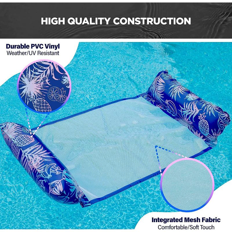 3 Pack Galvanox Inflatable Pool Hammocks 2-in-1 Lounger & Chair Multi-Purpose Versatile Swimming Pool Accessory Vacation Fun In The Sun, 4 of 8