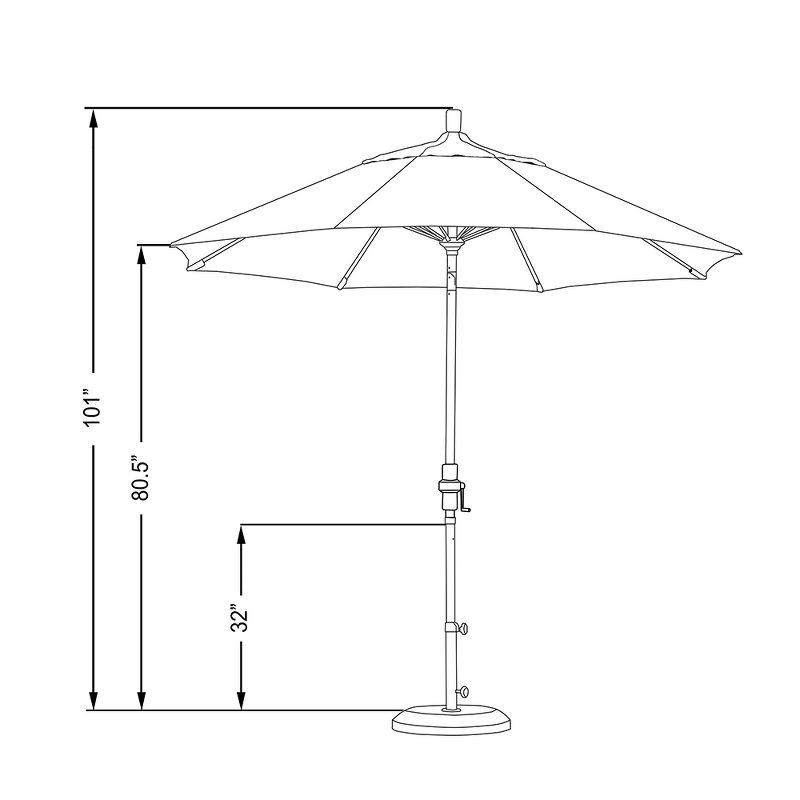 9' Aluminum Collar Tilt Crank Sunbrella Patio Umbrella - California Umbrella, 5 of 8