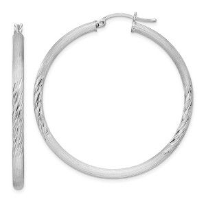 Black Bow Jewelry 3mm, Satin, Diamond Cut Sterling Silver Hoops - 45mm (1 3/4 Inch) - 1 of 4
