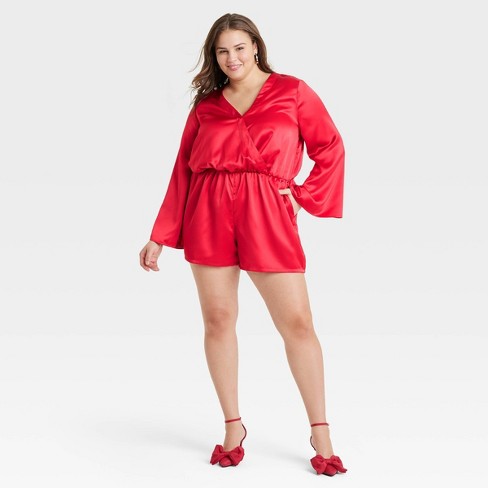 Women s Long Sleeve Mini Romper A New Day Red 4x Target