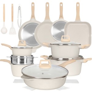 Romswi 23 Piece Kitchen Cookware Set, Non Stick Pots and Pans Set, Induction Cookware with Utensil and Pan Protectors, White - 1 of 4