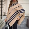 Women's Bat Sleeve Sweater Irregular Stripes Half High Collar Pullover Knitted Cardigan Shawl Cape - 3 of 4