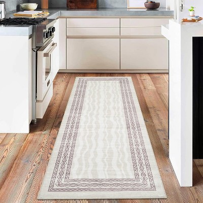Fulvari Washable Hallway Runner Rug Modern Bordered Print Rugs Non-Slip Indoor Runners for Entryway Low Pile Area Rug Kitchen Waterproof