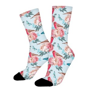 Birds And Flowers Women Printed Crew Socks Funny Funky Socks Soft Polyester Novelty Gifts for Artists Men - 1 of 1