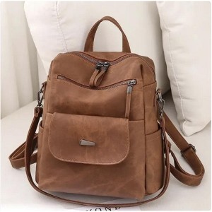 Wikineon Backpack Purse For Womens, Waterproof PU Leather Backpacks Handbags, Ladies Casual Shoulder Bags Brown - 1 of 4