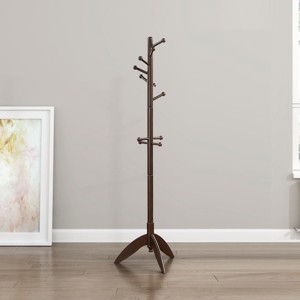 SEVOBAL Freestanding Coat Rack Solid Wood 11 Hook Stand with 7 Tiers for Entryway and Home Organization, Brown, 17.5"*17.5"*70" - 1 of 4