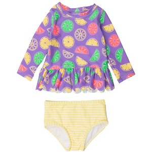 RuffleButts Girls UPF50+ Sun Protected Scallop Hem Long Sleeve Rash Guard Bikini - 1 of 4