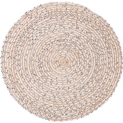 Handmade Ivory and Taupe Cotton Round Area Rug