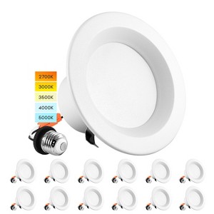 Luxrite 4 Inch LED Recessed Can Lights, 10W=60W, 5CCT 2700K-5000K, Dimmable, 750 Lumens, Energy Star, Wet Rated, ETL Listed 12 Pack - 1 of 4