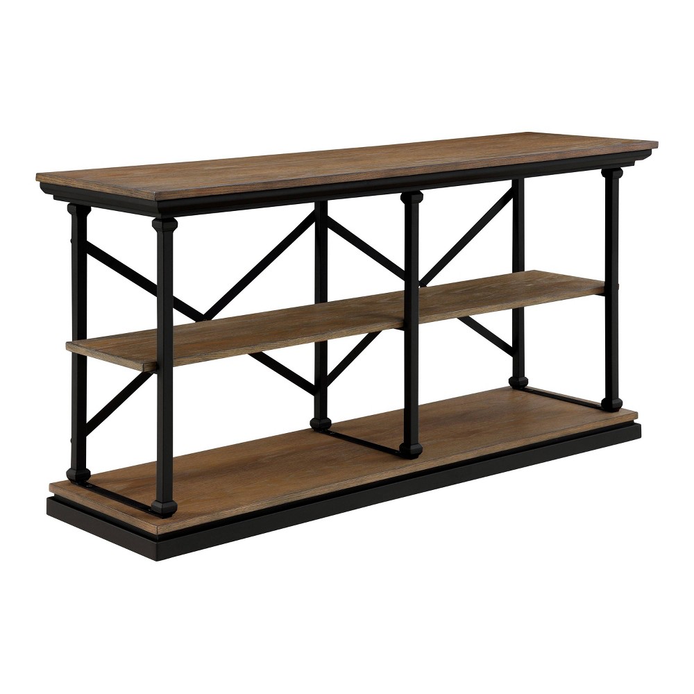 Tullymore Shelf Base Sofa Table Dark Oak/Black - miBasics: Industrial Entryway, Fixed Shelves