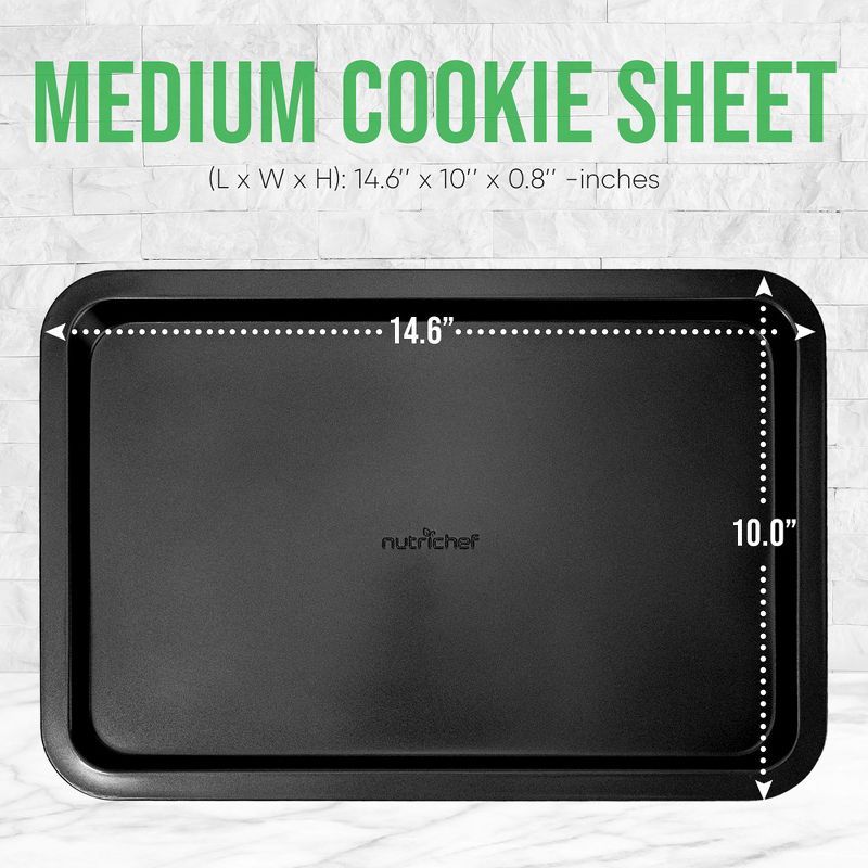 NutriChef 15” Non Stick Cookie Sheet, Medium Black Commercial Grade Restaurant Quality Carbon Metal, 2 of 7