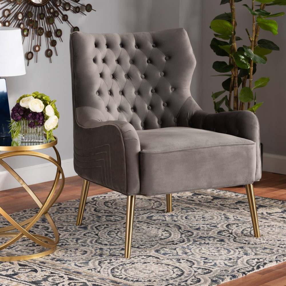 Photos - Coffee Table Nelson Metal Armchair Gray/Gold - Baxton Studio