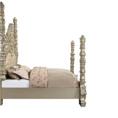 Champagne and Gold King Faux Leather Tufted Bed with Headboard
