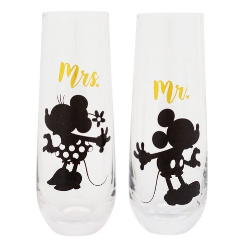 DISNEY WINE GLASS WITH ETCHED MICKEY MOUSE HEAD SET OF TWO