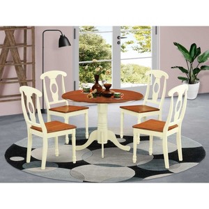 HomeStock 5 Piece Dining Room Furniture Set Includes a Round Kitchen Table with Dropleaf and 4 Dining Chairs, 42x42 Inch - 1 of 4