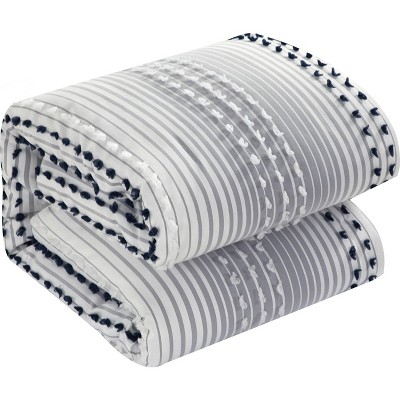 Navy and White Striped Microfiber King Comforter Set