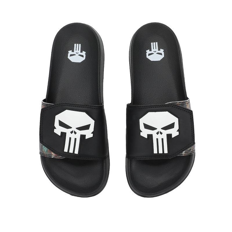 Punisher Skull Logo Adult Black Velcro Athletic Slide Sandals, 1 of 6