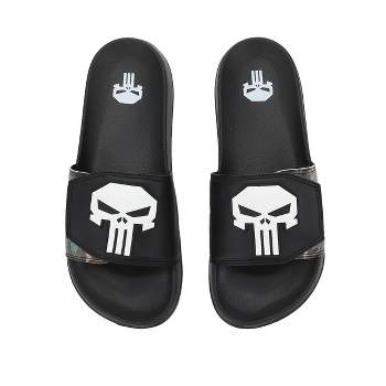 Punisher Skull Logo Adult Black Velcro Athletic Slide Sandals