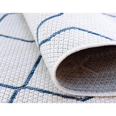 Ivory and Navy Blue Outdoor Trellis Rug, 5' x 8'