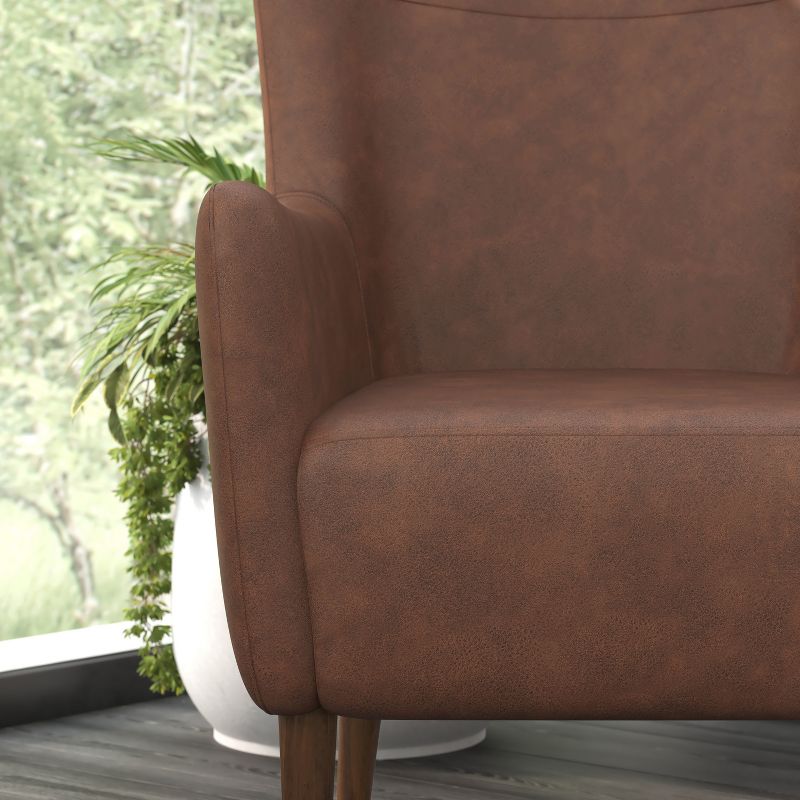 Merrick Lane Traditional Wingback Accent Chair, Faux Leather Upholstery and Wooden Frame and Legs, 4 of 11